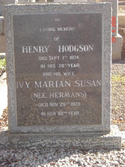 HODGSON Henry -1974 & Ivy Marian Susan HERMANS -1978