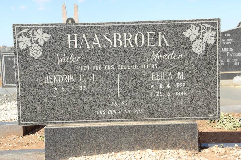 HAASBROEK Hendrik C.J. 1921- & Heila M. 1932-1985
