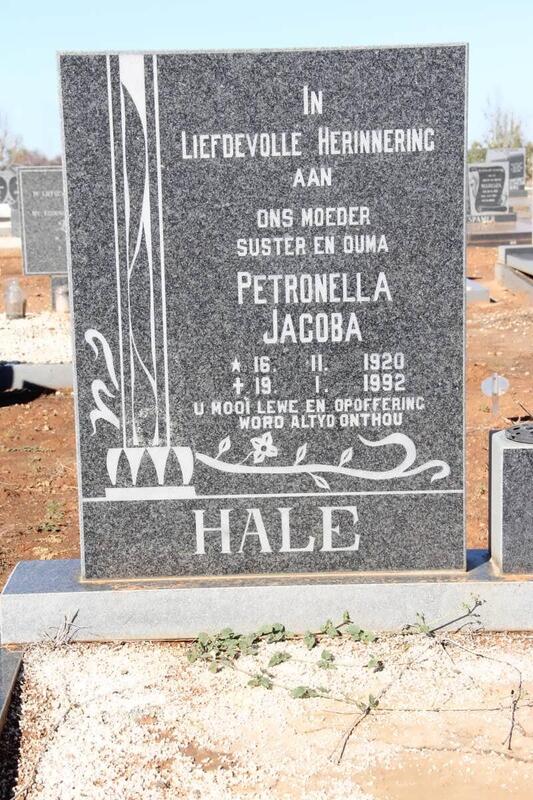 HALE Petronella Jacoba 1920-1992
