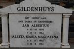 GILDENHUYS Jan Albertus 1938-1994 & Aletta Maria Magdalena 1942-1994