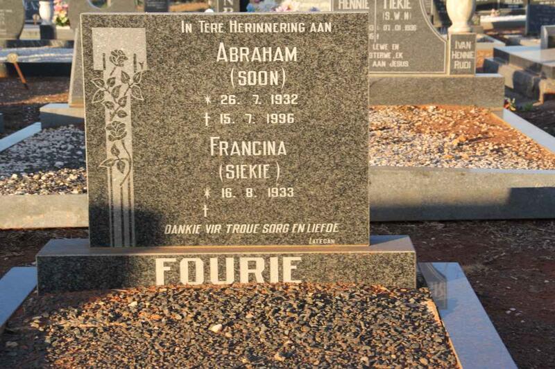 FOURIE Abraham 1932-1996 & Francina 1933-