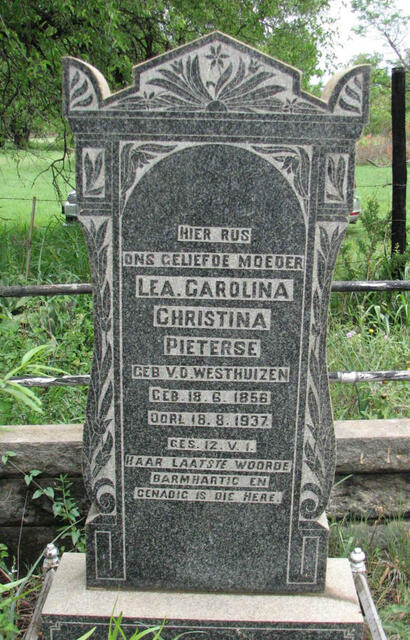 PIETERSE Lea Carolina Christina nee V.D. WESTHUIZEN 1856-1937
