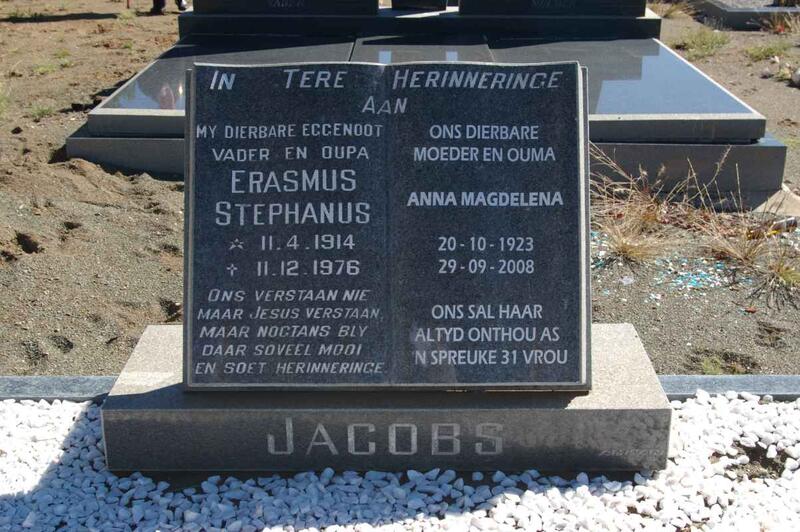 JACOBS Erasmus Stephanus 1914-1976 & Anna Magdelena 1923-2008
