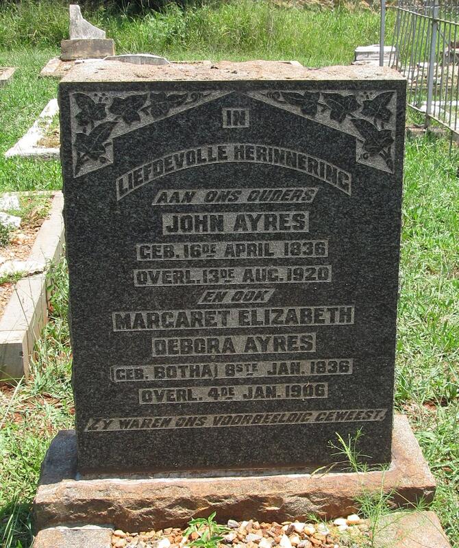 AYRES John 1836-1920 & Margaret Elizabeth Debora BOTHA 1836-1906