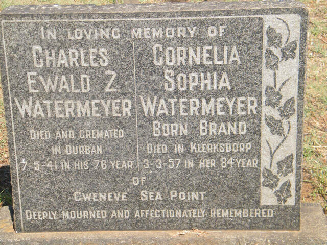 WATERMEYER Charles Ewald Z. -1941 & Cornelia Sophia BRAND -1957