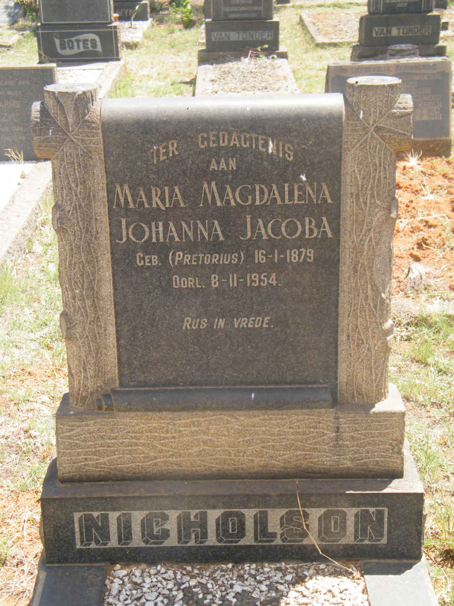 NICHOLSON Maria Magdalena Johanna Jacoba nee PRETORIUS 1879-1954