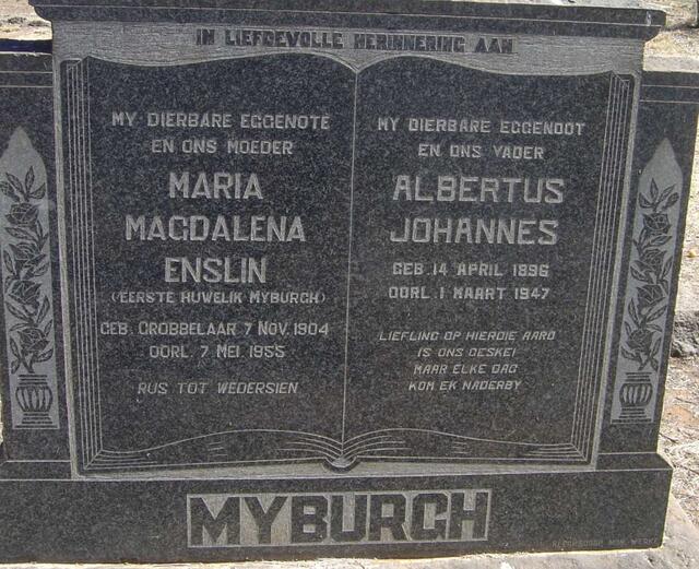 MYBURGH Albertus Johannes 1896-1947 & Maria Magdalena ENSLIN formerly MYBURGH nee GROBBELAAR 1904-1955