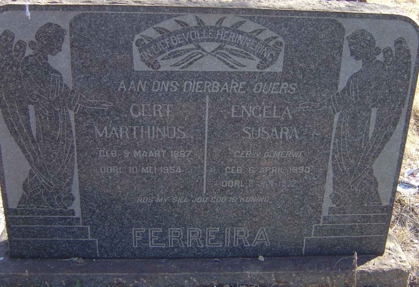 FERREIRA Gert Marthinus 1887-1954 & Engela Susara V.D. MERWE 1890-1972