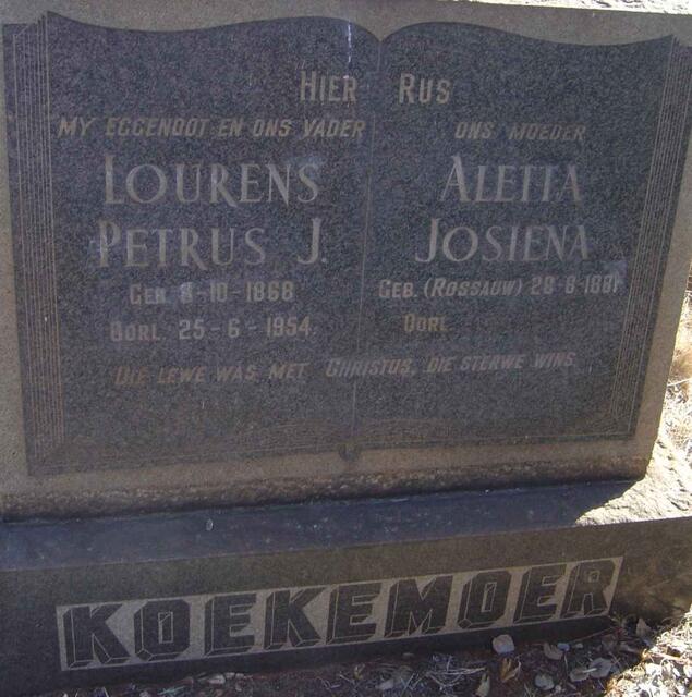 KOEKEMOER Lourens Petrus J. 1868-1954 & Aletta Josiena ROSSAUW 1881-