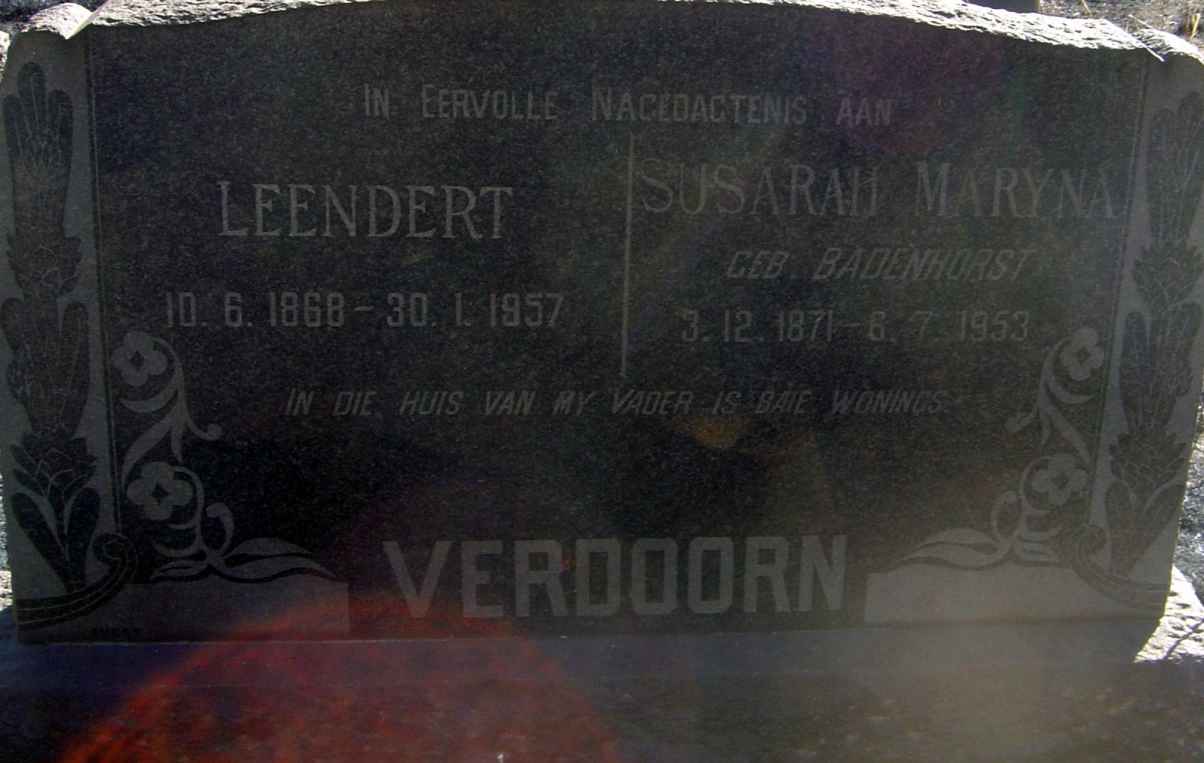 VERDOORN Leendert 1868-1957 & Susarah Maryna BADENHORST 1871-1953
