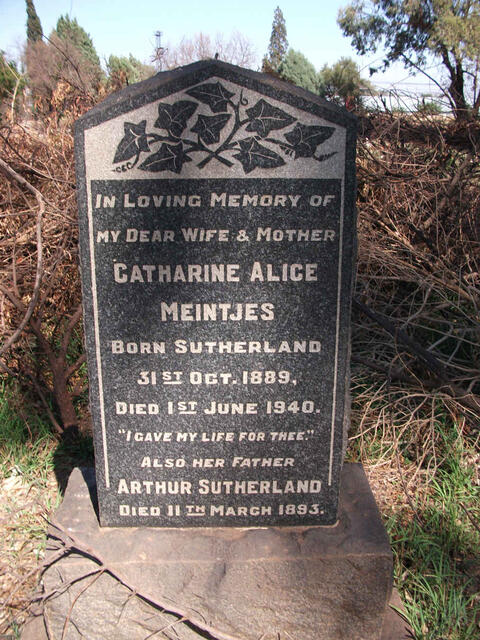 SUTHERLAND Arthur -1893 :: MEINTJES Catharine Alice nee SUTHERLAND 1889-1940