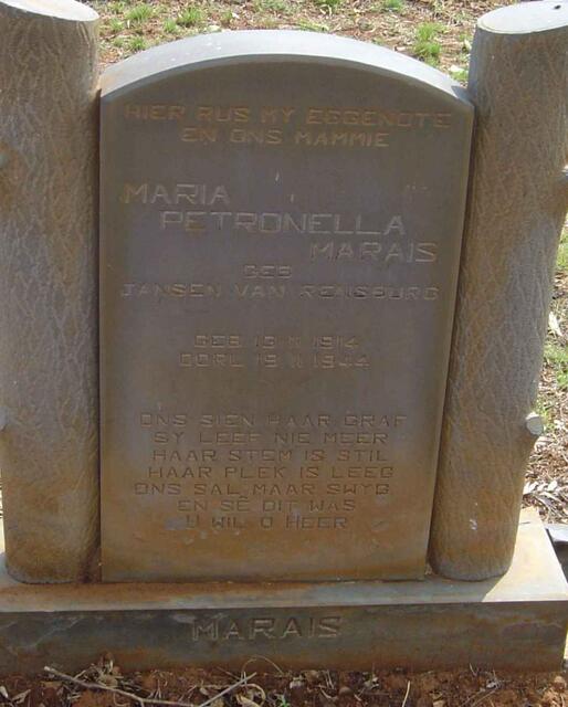 MARAIS Maria Petronella nee JANSEN VAN RENSBURG 1914-1944