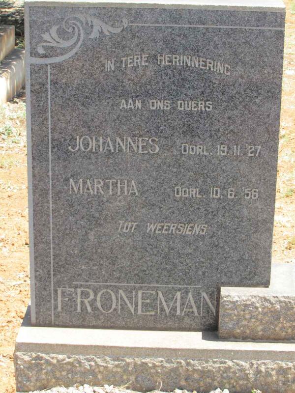 FRONEMAN Johannes -1927 & Martha -1956