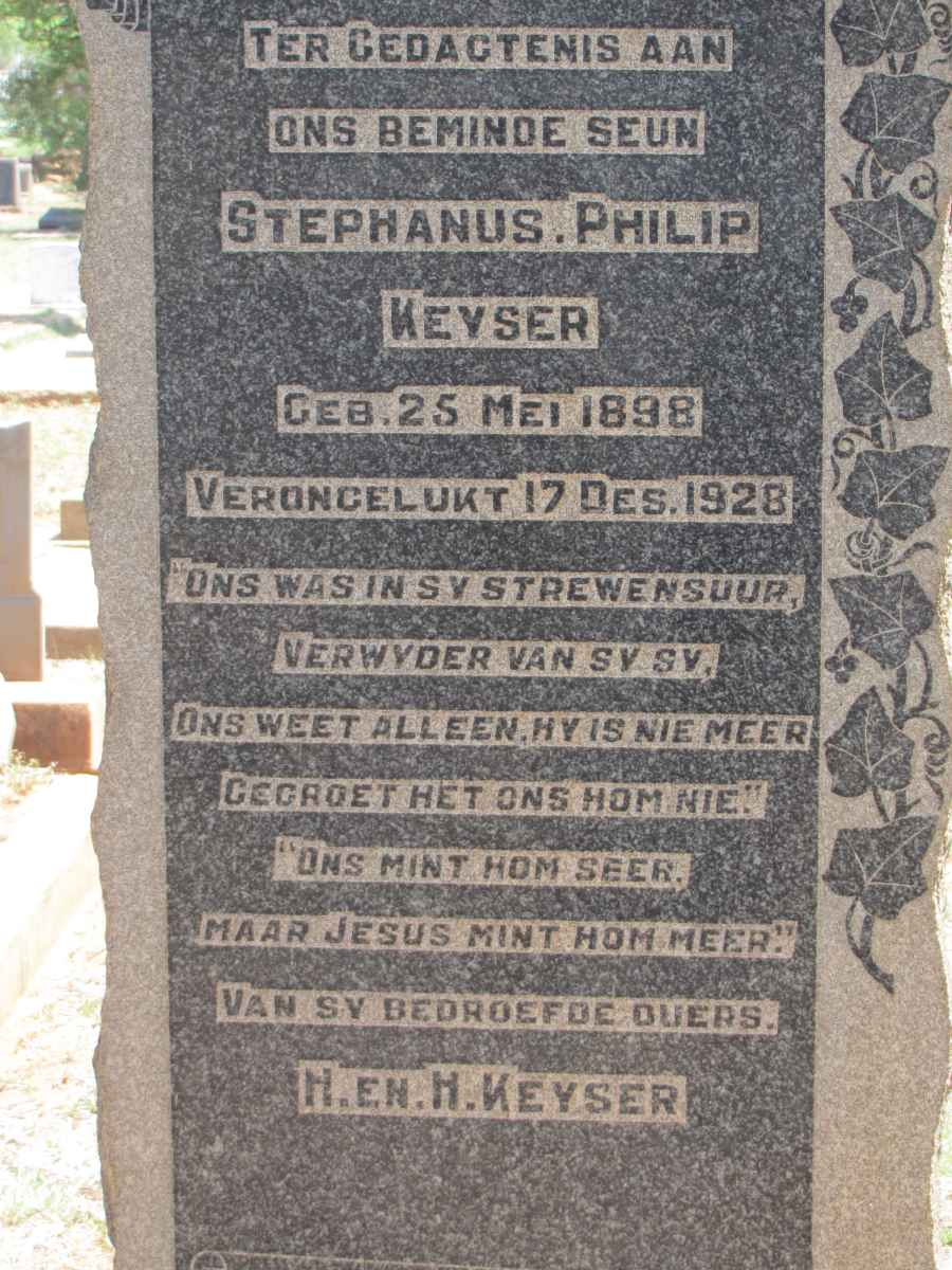 KEYSER Stephanus Philip 1898-1928