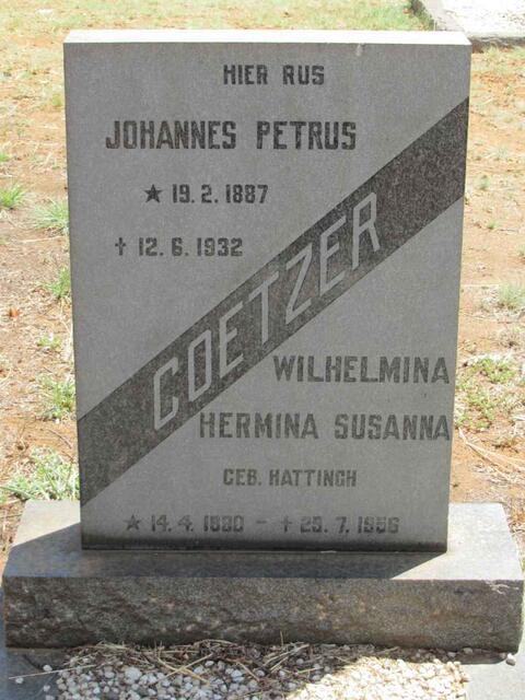 COETZER Johannes Petrus 1887-1932 & Wilhelmina Hermina Susanna HATTINGH 1880-1956