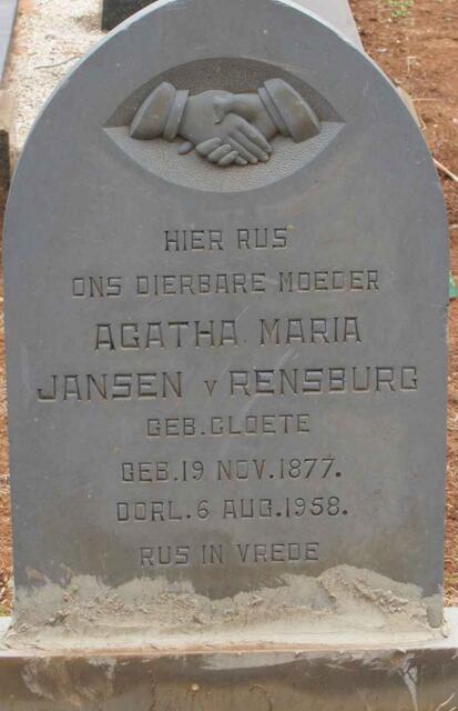 RENSBURG Agatha Maria, Jansen van nee CLOETE 1877-1958