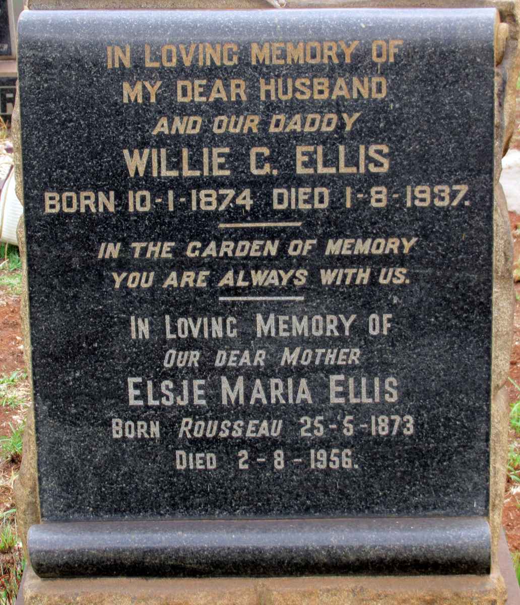 ELLIS Willie G. 1874-1937 & Elsje Maria ROUSSEAU 1873-1956