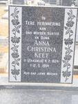 KEET Anna Christina nee ERASMUS 1924-1994