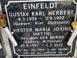 EINFELDT Gustav Karl Herbert 1932-1992 & Hester Maria Josina VAN DER MERWE 1927-2010