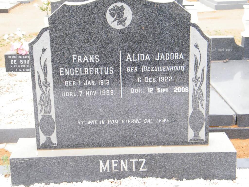 MENTZ Frans Engelbertus 1913-1968 & Alida Jacoba BEZUIDENHOUT 1922-2008