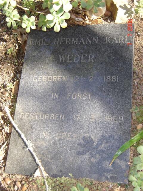 WEDER  Emil Hermann Karl 1881-1969