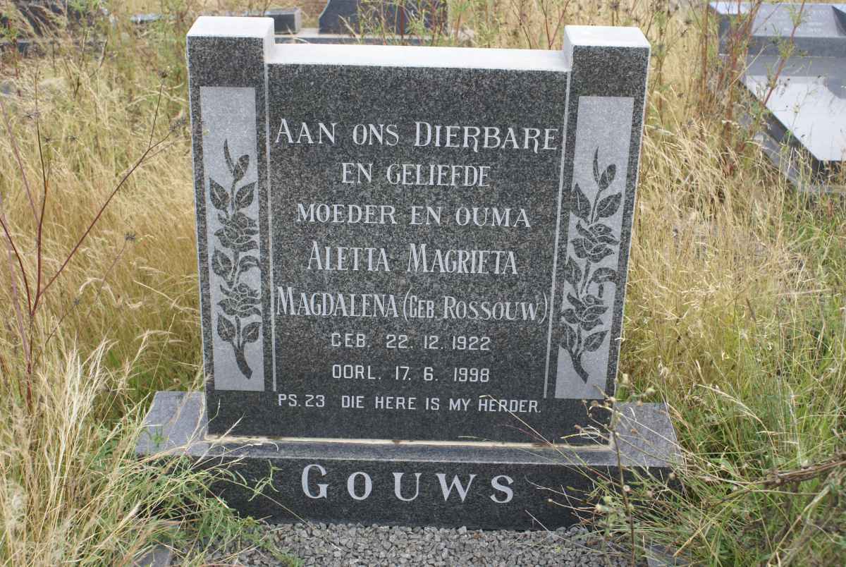 GOUWS Aletta Magrieta Magdalena nee ROSSOUW 1922-1998