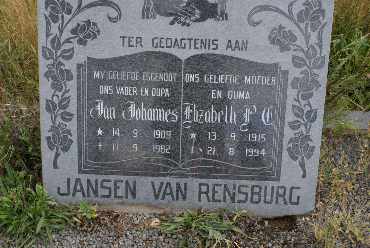 RENSBURG Jan Johannes, Jansen van 1909-1982 & Elizabeth P.C. 1915-1994