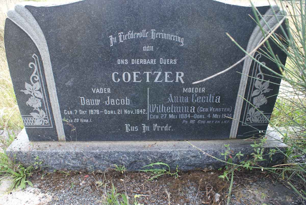 COETZER Dauw Jacob 1878-1942 & Anna Cecilia Wilhelmina VERSTER 1884-1974