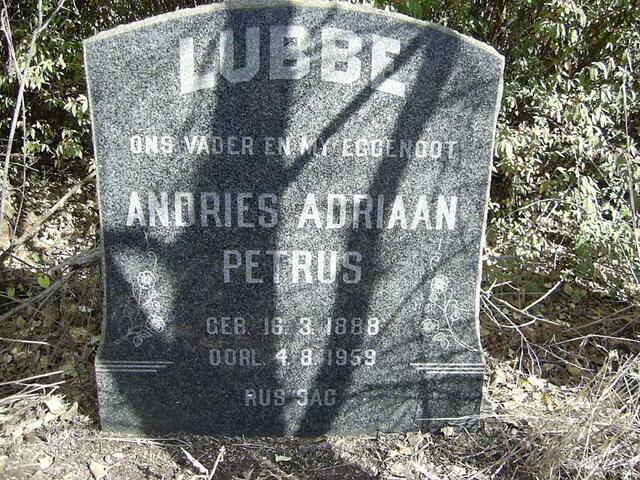 LUBBE Andries Adriaan Petrus 1888-1959