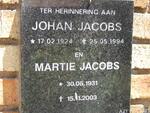 JACOBS Johan 1924-1994 & Martie 1931-2003