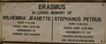 ERASMUS Stephanus Petrus 1916-2003 & Wilhemina Jeanette 1918-1974
