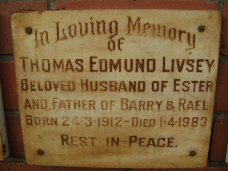 LIVSEY Thomas Edmund 1912-1983