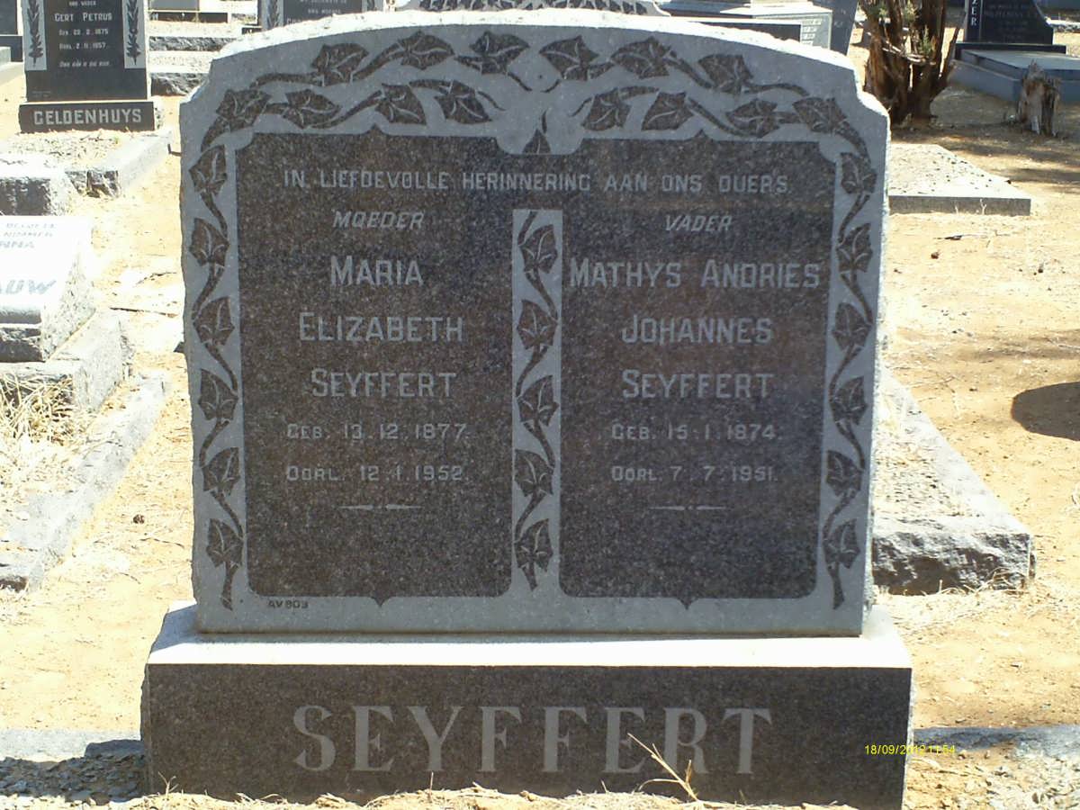 SEYFFERT Mathys Andries Johannes 1874-1951 & Maria Elizabeth 1877-1952