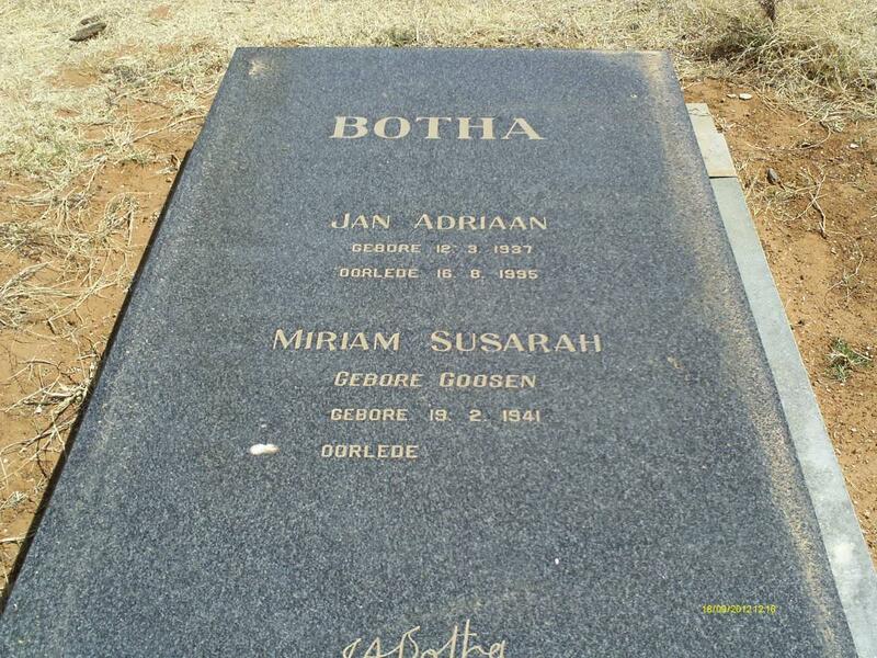 BOTHA Jan Adriaan 1937-1995 & Miriam Susarah GOOSEN 1941-