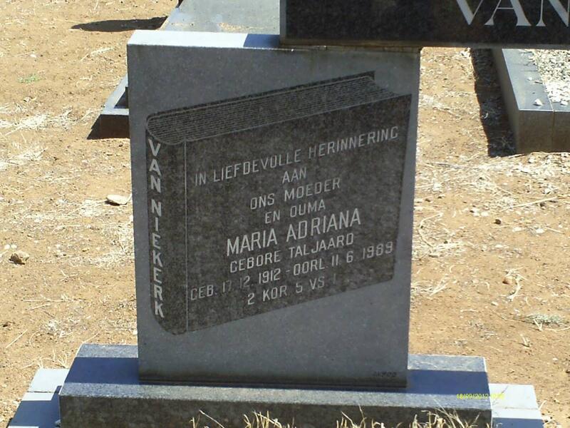 NIEKERK Maria Adriana, van nee TALJAARD 1912-1989