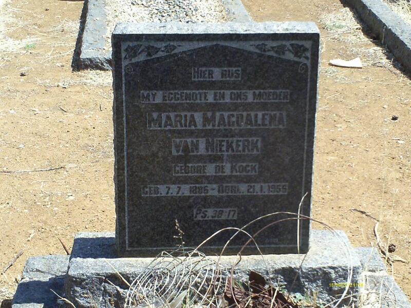 NIEKERK Maria Magdalena, van nee DE KOCK 1886-1955