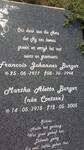 BURGER Francois Johannes 1911-1994 & Martha Aletta COETZEE 1915-2005
