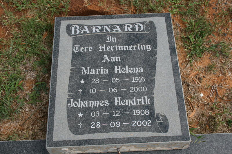 BARNARD Johannes Hendrik 1908-2002 & Maria Helena 1916-2000