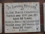 CHAMPION Elsie Maud -1971 :: CHAMPION Agnes Roslyn -1981