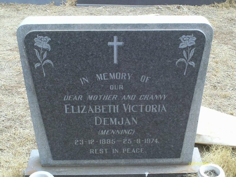 DEMJAN Elizabeth Victoria nee MENNING 1895-1974