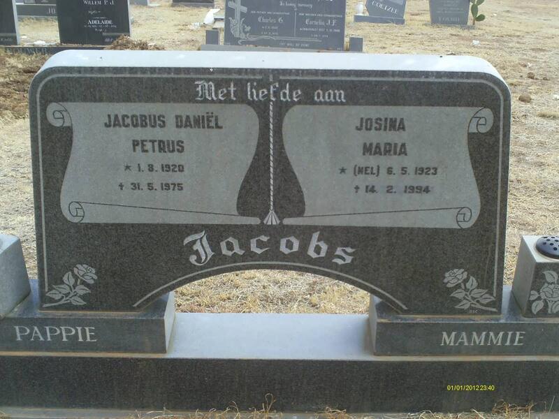 JACOBS Jacobus Daniel Petrus 1920-1975 & Josina Maria NEL 1923-1994