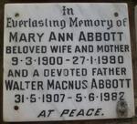 ABBOTT Walter Magnus 1907-1982 & Mary Ann 1900-1980