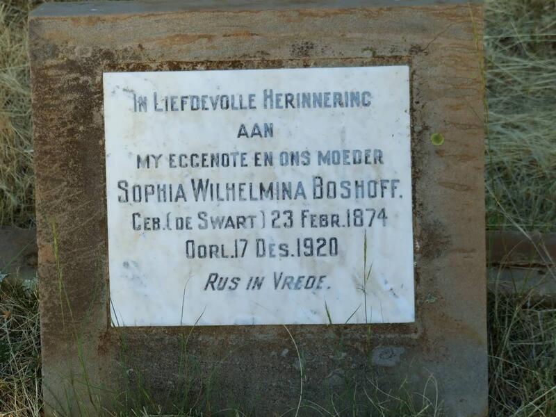 BOSHOFF Sophia Wilhelmina nee DE SWART 1874-1920