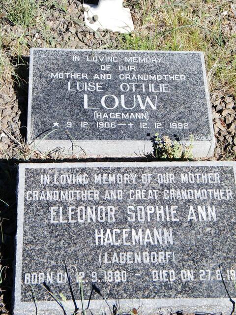 HAGEMANN Eleonor Sophie Ann nee LADENDORF 1880-1969 :: LOUW Luise Ottilie nee HAGEMANN 1906-1992
