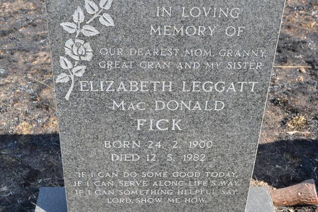 FICK Elizabeth Leggatt MacDonald 1900-1982