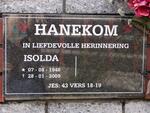 HANEKOM Isolda 1946-2009