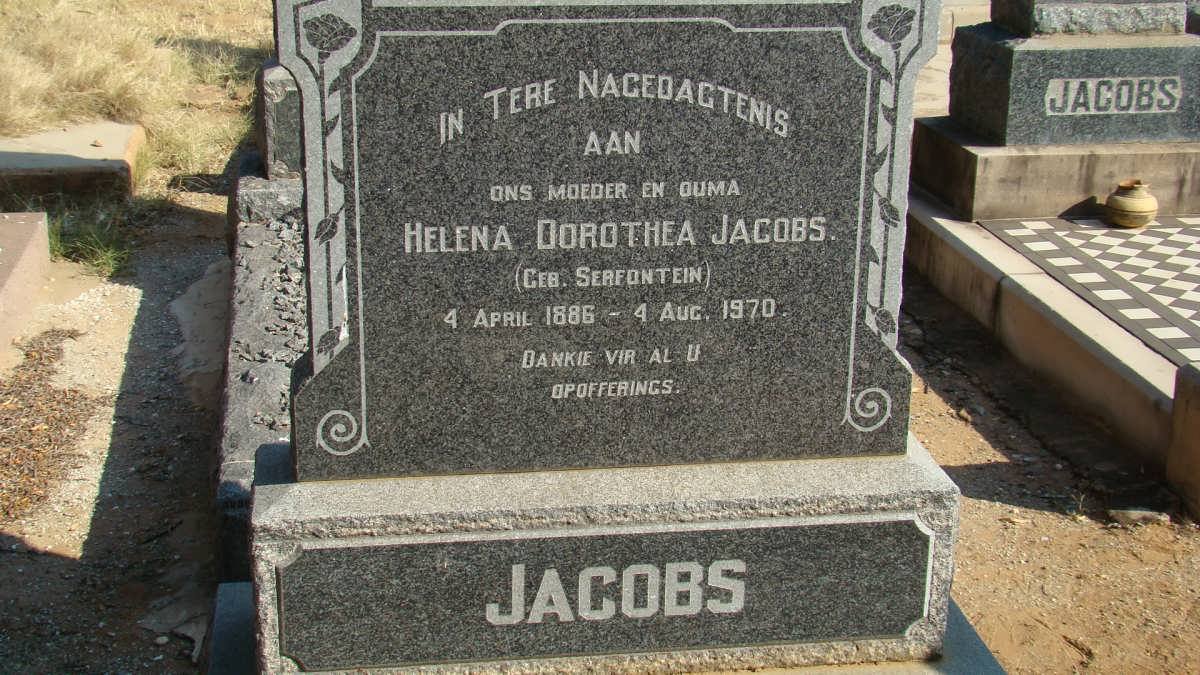 JACOBS Helena Dorothea nee SERFONTEIN 1886-1970