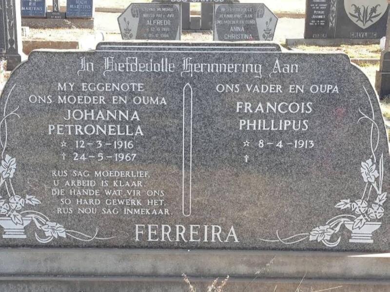 FERREIRA Francois Phillipus 1913- & Johanna Petronella 1916-1967