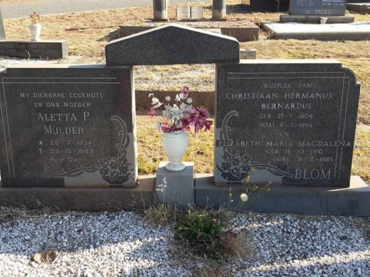BLOM Christiaan Hermanus Bernardus 1908-1979 & Elizabeth Maria Magdalena 1910-1983 :: MULDER Aletta P. 1934-1969