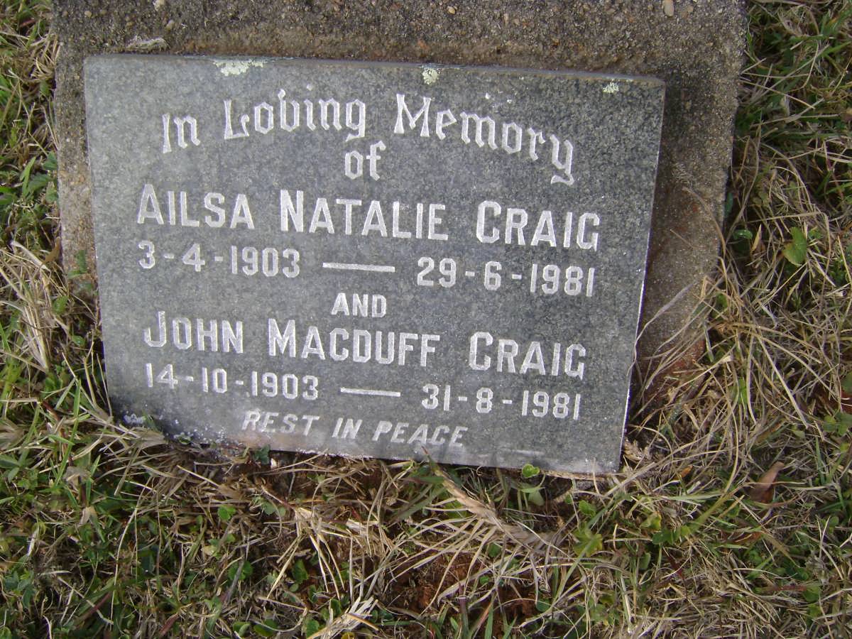 CRAIG John Macduff 1903-1981 & Ailsa Natalie 1903-1981